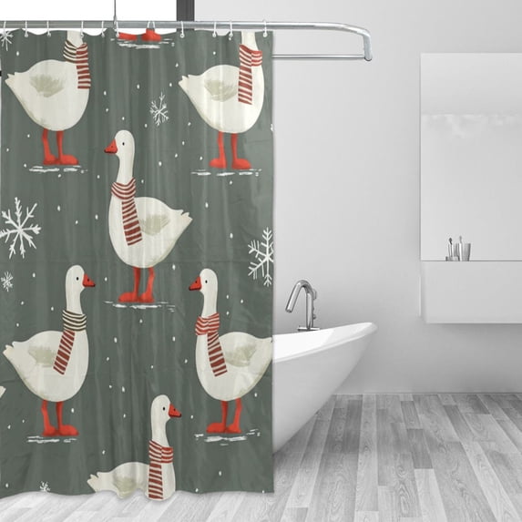 Yayeee Shower Curtain with Hooks 72"x72" Waterproof Fabric Bathroom Hanging Decor, Winter Goose