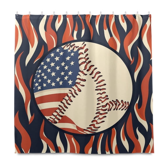 Yayeee Shower Curtain with Hooks 72"x72" Waterproof Fabric Bathroom Hanging Decor, Baseball Pattern