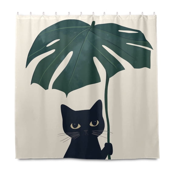 Yayeee Shower Curtain with Hooks 72"x72" Waterproof Fabric Bathroom Hanging Decor, Black Cat Plants