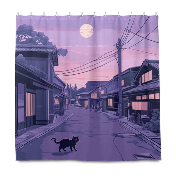 Yayeee Shower Curtain with Hooks 72"x72" Waterproof Fabric Bathroom Hanging Decor, Black Cat Walking