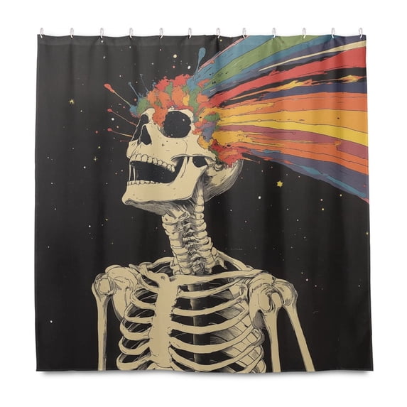 Yayeee Shower Curtain with Hooks 72"x72" Waterproof Fabric Bathroom Hanging Decor, Black Skeleton