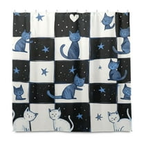 Yayeee Shower Curtain with Hooks 72"x72" Waterproof Fabric Bathroom Hanging Decor, Blue Cat Stars