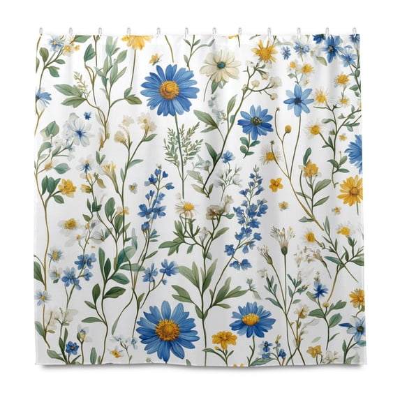 Yayeee Shower Curtain with Hooks 72"x72" Waterproof Fabric Bathroom Hanging Decor, Blue Floral
