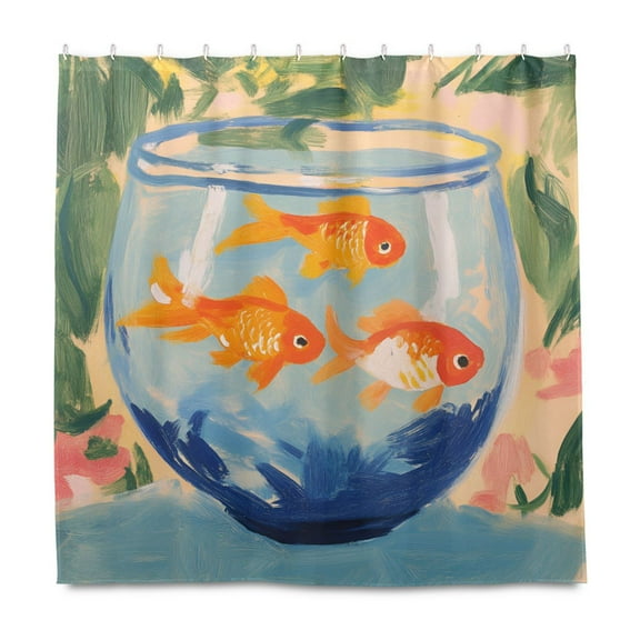 Yayeee Shower Curtain with Hooks 72"x72" Waterproof Fabric Bathroom Hanging Decor, Blue Goldfish Bowl