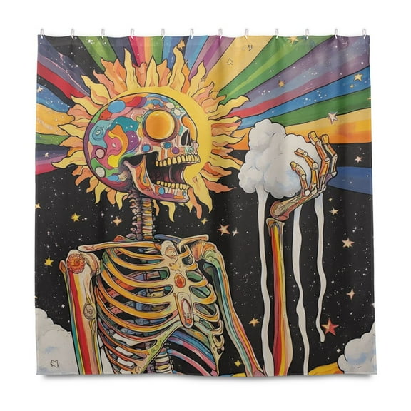 Yayeee Shower Curtain with Hooks 72"x72" Waterproof Fabric Bathroom Hanging Decor, Bright Skeleton