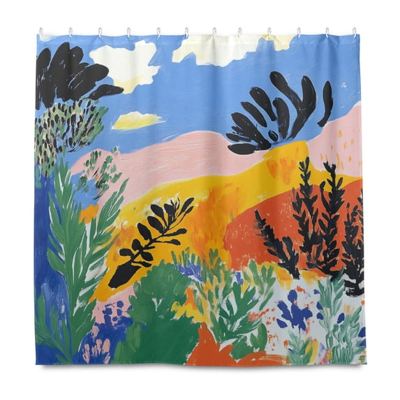 Yayeee Shower Curtain with Hooks 72"x72" Waterproof Fabric Bathroom Hanging Decor, Colorful Landscape