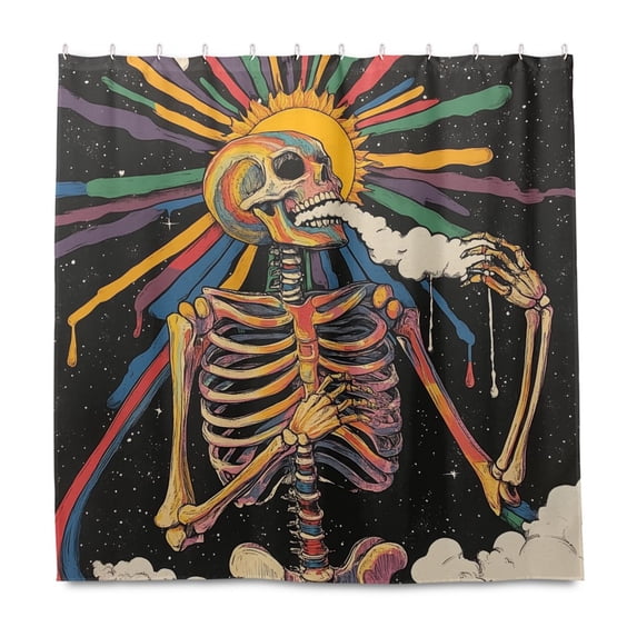 Yayeee Shower Curtain with Hooks 72"x72" Waterproof Fabric Bathroom Hanging Decor, Colorful Skeleton Sun