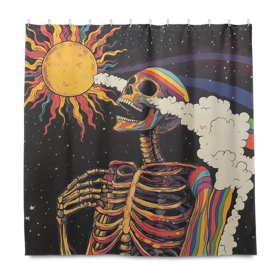Yayeee Shower Curtain with Hooks 72"x72" Waterproof Fabric Bathroom Hanging Decor, Colorful Skeleton with Cloud