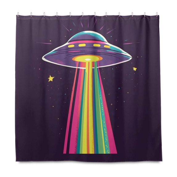 Yayeee Shower Curtain with Hooks 72"x72" Waterproof Fabric Bathroom Hanging Decor, Colorful UFO