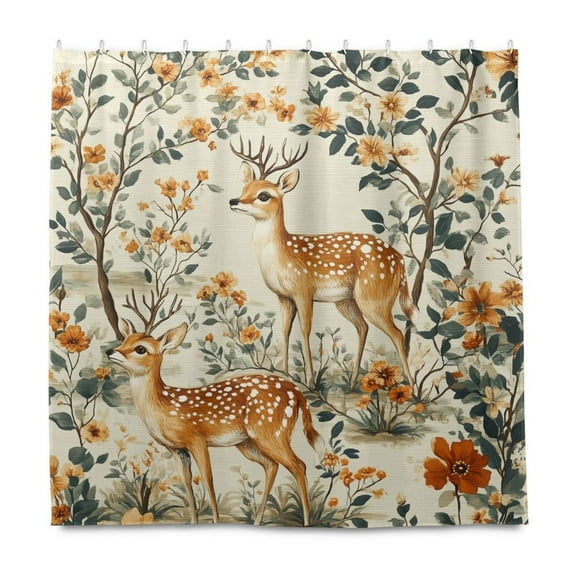 Yayeee Shower Curtain with Hooks 72"x72" Waterproof Fabric Bathroom Hanging Decor, Deer Pattern