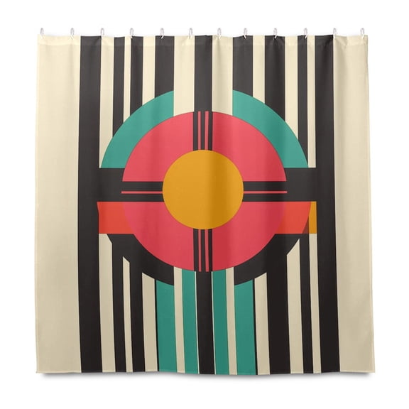 Yayeee Shower Curtain with Hooks 72"x72" Waterproof Fabric Bathroom Hanging Decor, Geometric Circle