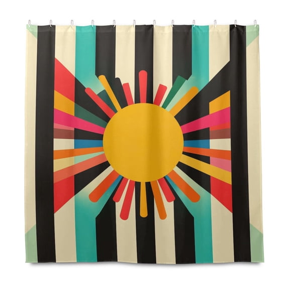 Yayeee Shower Curtain with Hooks 72"x72" Waterproof Fabric Bathroom Hanging Decor, Geometric Sun
