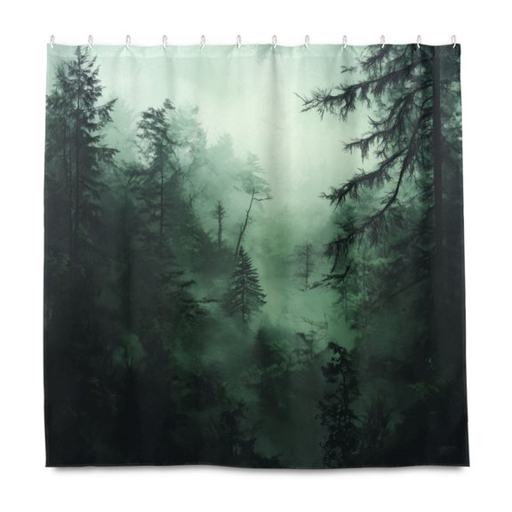 Yayeee Shower Curtain with Hooks 72"x72" Waterproof Fabric Bathroom Hanging Decor, Green Forest