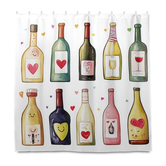 Yayeee Shower Curtain with Hooks 72"x72" Waterproof Fabric Bathroom Hanging Decor, Happy Face Bottles