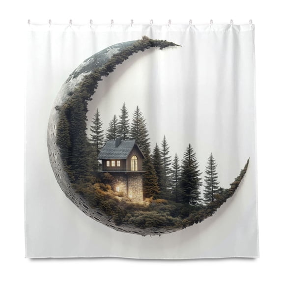 Yayeee Shower Curtain with Hooks 72"x72" Waterproof Fabric Bathroom Hanging Decor, Moon House