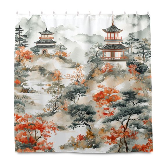 Yayeee Shower Curtain with Hooks 72"x72" Waterproof Fabric Bathroom Hanging Decor, Mountain Pattern