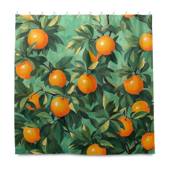 Yayeee Shower Curtain with Hooks 72"x72" Waterproof Fabric Bathroom Hanging Decor, Orange Tree Pattern