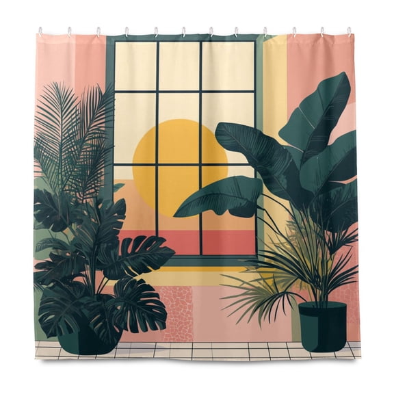 Yayeee Shower Curtain with Hooks 72"x72" Waterproof Fabric Bathroom Hanging Decor, Pink Sunset