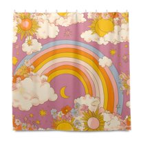 Yayeee Shower Curtain with Hooks 72"x72" Waterproof Fabric Bathroom Hanging Decor, Purple Retro Rainbow