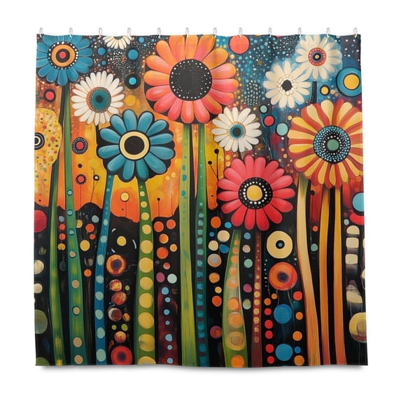 Yayeee Shower Curtain with Hooks 72"x72" Waterproof Fabric Bathroom Hanging Decor, Red Colorful Flowers with Dots