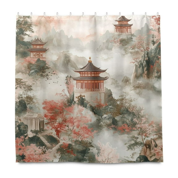 Yayeee Shower Curtain with Hooks 72"x72" Waterproof Fabric Bathroom Hanging Decor, Red Mountain Pattern