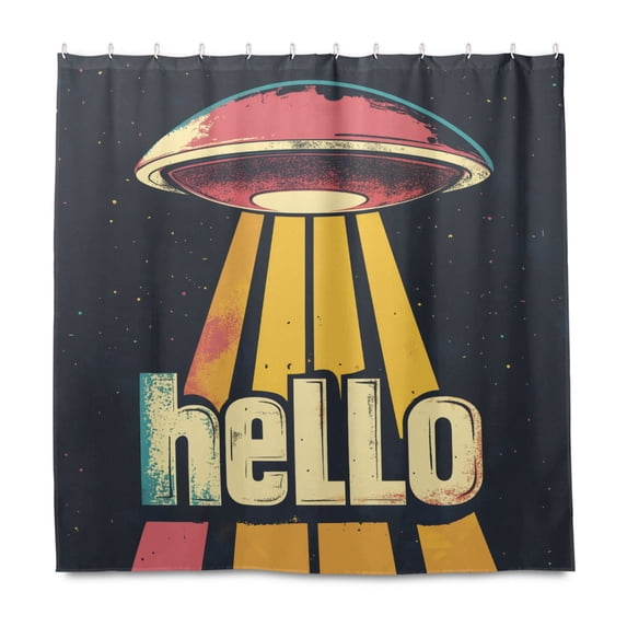 Yayeee Shower Curtain with Hooks 72"x72" Waterproof Fabric Bathroom Hanging Decor, Red UFO