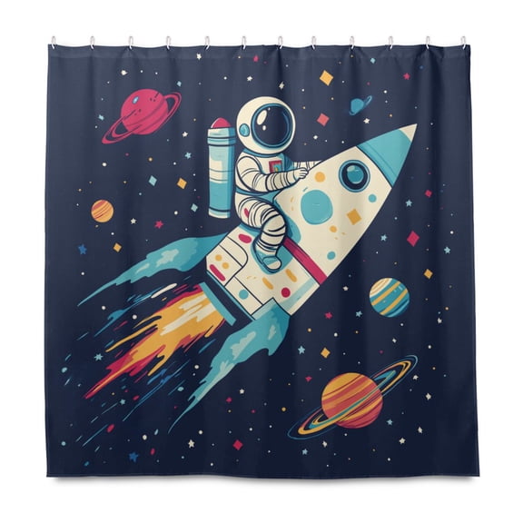 Yayeee Shower Curtain with Hooks 72"x72" Waterproof Fabric Bathroom Hanging Decor, Rocket Pattern