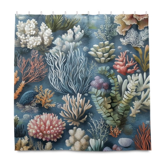 Yayeee Shower Curtain with Hooks 72"x72" Waterproof Fabric Bathroom Hanging Decor, Sea Plants Pattern