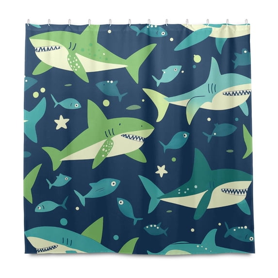Yayeee Shower Curtain with Hooks 72"x72" Waterproof Fabric Bathroom Hanging Decor, Sharks Pattern