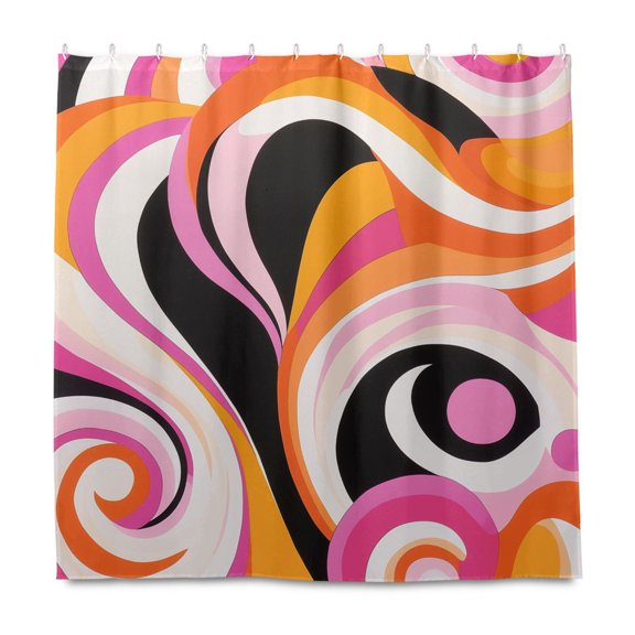 Yayeee Shower Curtain with Hooks 72"x72" Waterproof Fabric Bathroom Hanging Decor, Swirling Circles