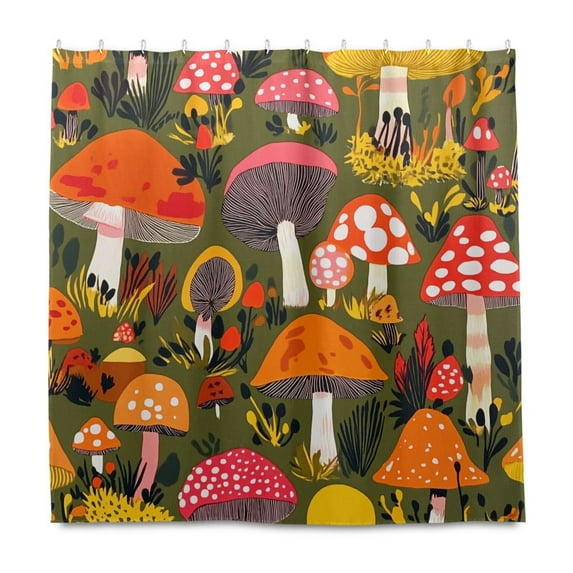 Yayeee Shower Curtain with Hooks 72"x72" Waterproof Fabric Bathroom Hanging Decor, Vibrant Mushroom
