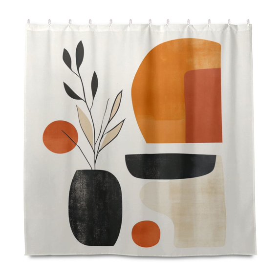 Yayeee Shower Curtain with Hooks 72"x72" Waterproof Fabric Bathroom Hanging Decor, White Abstract Shapes