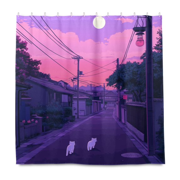 Yayeee Shower Curtain with Hooks 72"x72" Waterproof Fabric Bathroom Hanging Decor, White Cat Walking