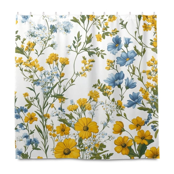 Yayeee Shower Curtain with Hooks 72"x72" Waterproof Fabric Bathroom Hanging Decor, Yellow Floral