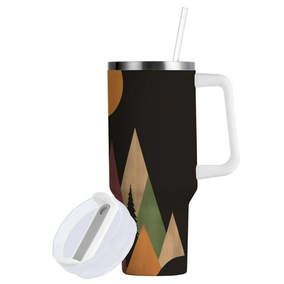 Yayeee 30oz Double-Wall Insulated Stainless Steel Tumbler with Handle Bottle, Abstract Mountain