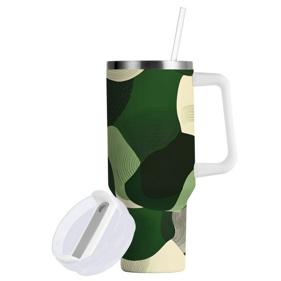 Yayeee 30oz Double-Wall Insulated Stainless Steel Tumbler with Handle Bottle, Black Abstract