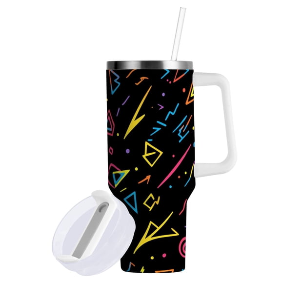 Yayeee 30oz Double-Wall Insulated Stainless Steel Tumbler with Handle Bottle, Black Neon Lightning