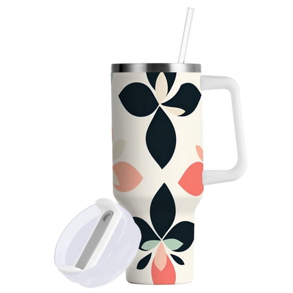 Yayeee 30oz Stainless Steel Tumbler with Straw and Handle Double-Wall Insulated Travel Water Bottle, Black Retro Flower