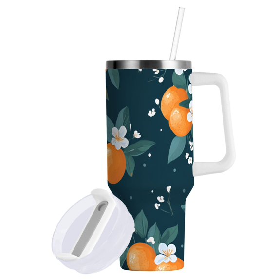 Yayeee 30oz Stainless Steel Tumbler with Straw and Handle Double-Wall Insulated Travel Water Bottle, Blue Oranges