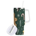 thumbnail image 1 of Yayeee 30oz Stainless Steel Tumbler with Straw and Handle Double-Wall Insulated Travel Water Bottle, Brown Christmas Gingerbread, 1 of 8