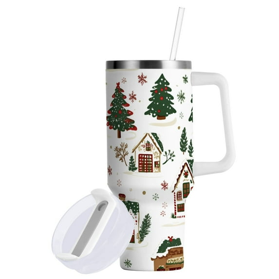 Yayeee 30oz Double-Wall Insulated Stainless Steel Tumbler with Handle Bottle, Brown Christmas House