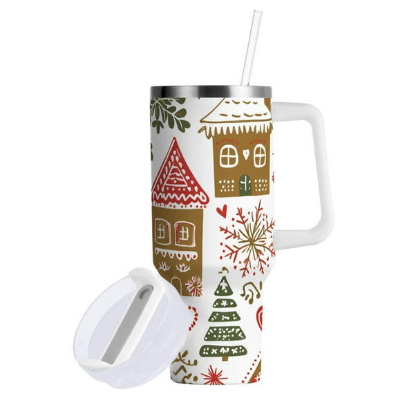 Yayeee 30oz Double-Wall Insulated Stainless Steel Tumbler with Handle Bottle, Brown Nordic Christmas House