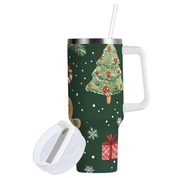 Yayeee 30oz Double-Wall Insulated Stainless Steel Tumbler with Handle Bottle, Christmas Gingerbread