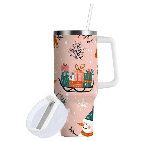 Yayeee 30oz Double-Wall Insulated Stainless Steel Tumbler with Handle Bottle, Christmas Snowman
