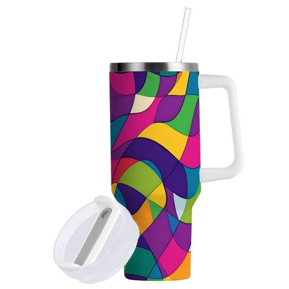 Yayeee 30oz Double-Wall Insulated Stainless Steel Tumbler with Handle Bottle, Colorful Plaid