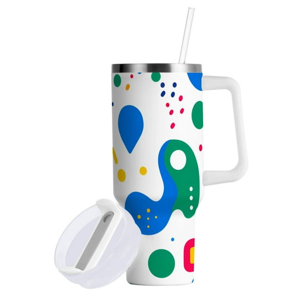 Yayeee 30oz Double-Wall Insulated Stainless Steel Tumbler with Handle Bottle, Colorful Round