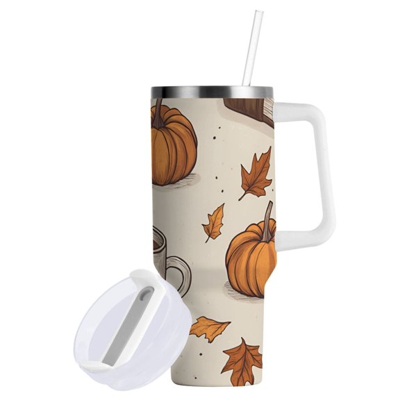 Yayeee 30oz Stainless Steel Tumbler with Straw and Handle Double-Wall Insulated Travel Water Bottle, Fall Pumpkin Pattern