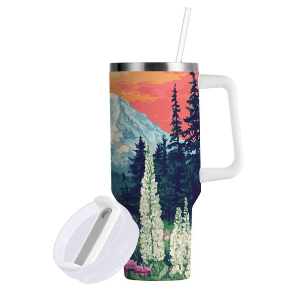 Yayeee 30oz Double-Wall Insulated Stainless Steel Tumbler with Handle Bottle, Floral Mountain