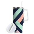 thumbnail image 1 of Yayeee 30oz Double-Wall Insulated Stainless Steel Tumbler with Handle Bottle, Green Stripes, 1 of 8