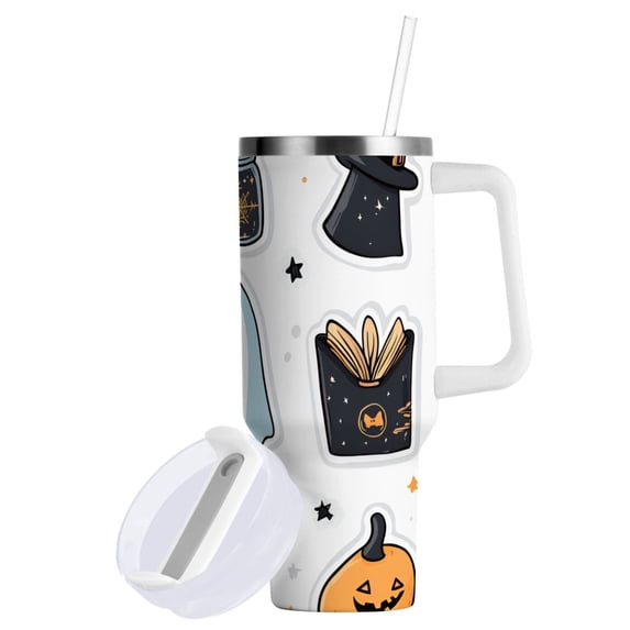 Yayeee 30oz Double-Wall Insulated Stainless Steel Tumbler with Handle Bottle, Halloween Ghost